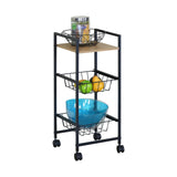 CARLA HOME 3 Tier Rolling Kitchen Trolley Cart - Rustic Brown - Steel - Kitchen Rolling Cart