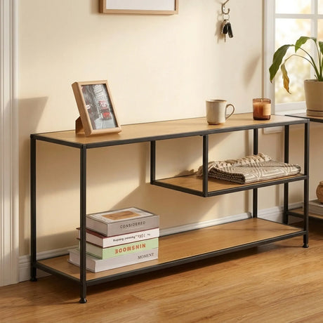 Carla Home Industrial Console Table 3 Shelf Open Storage Brown.