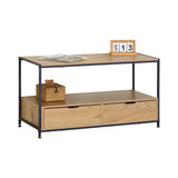 CARLA HOME Coffee Table with 2 Drawers - Open Shelf - Brown - Rustic - Steel - Living Room Bedroom