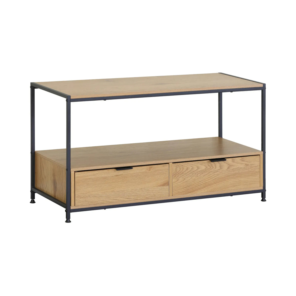 CARLA HOME Coffee Table with 2 Drawers - Open Shelf - Brown - Rustic - Steel - Living Room Bedroom