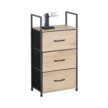 Carla Home 3 Drawer Tallboy Storage Cabinet Brown Rustic Steel Chest Drawers Tallboy.