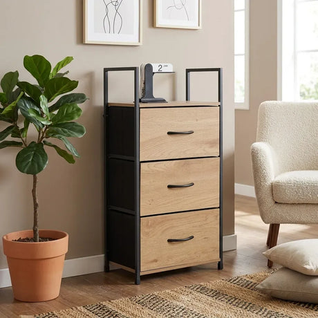 Carla Home 3 Drawer Tallboy Storage Cabinet Brown Rustic Steel Chest Drawers Tallboy.