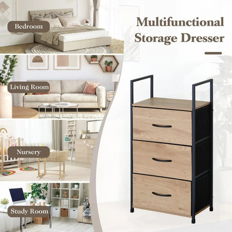 Carla Home 3 Drawer Tallboy Storage Cabinet Brown Rustic Steel Chest Drawers Tallboy.