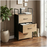 CARLA HOME 3 Drawer Tallboy Storage Cabinet - Brown - Rustic - Steel - Chest Drawers Tallboy