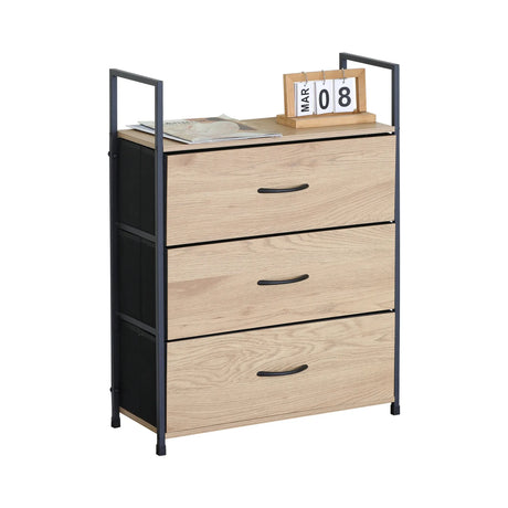 Carla Home 3 Drawer Tallboy Large Storage Cabinet Brown Rustic Steel Chest Drawers Tallboy.