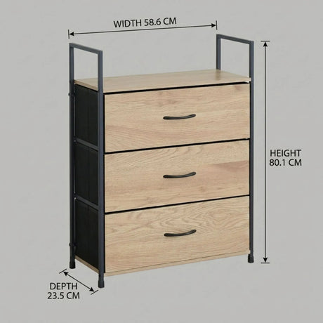 Carla Home 3 Drawer Tallboy Large Storage Cabinet Brown Rustic Steel Chest Drawers Tallboy.