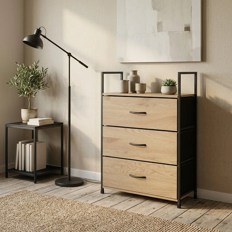 Carla Home 3 Drawer Tallboy Large Storage Cabinet Brown Rustic Steel Chest Drawers Tallboy.