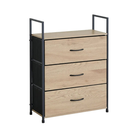 Carla Home 3 Drawer Tallboy Large Storage Cabinet Brown Rustic Steel Chest Drawers Tallboy.