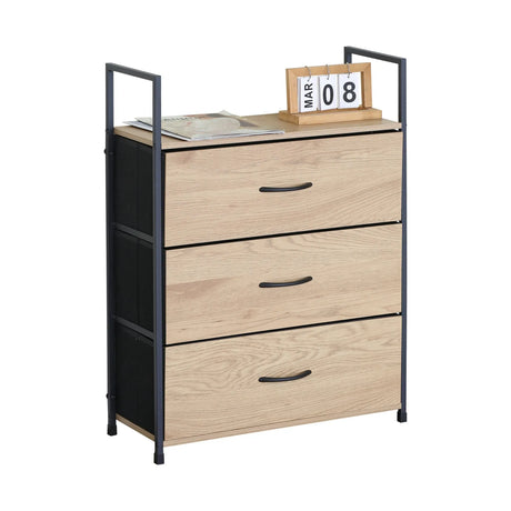 Carla Home 3 Drawer Tallboy Large Storage Cabinet Brown Rustic Steel Chest Drawers Tallboy.