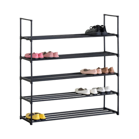 Carla Home 5 Tier Metal Shoe Rack Free Standing Organiser Black Basic Steel.