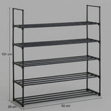 CARLA HOME 5 Tier Metal Shoe Rack - Free Standing Organiser - Black - Basic - Steel