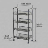 CARLA HOME 4 Tier Rolling Kitchen Trolley Cart - Metal Mesh - Black - Basic - Steel