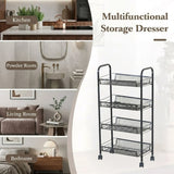 CARLA HOME 4 Tier Rolling Kitchen Trolley Cart - Metal Mesh - Black - Basic - Steel