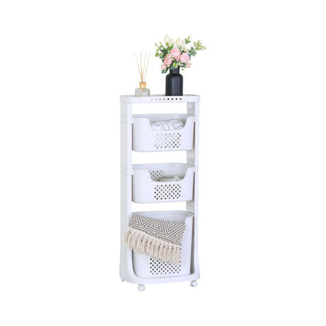 Carla Home 3 Tier Rolling Laundry Basket White with Wheels Basic Plastic.