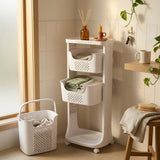 CARLA HOME 3 Tier Rolling Laundry Basket - White with Wheels - Basic - Plastic - 3 - tier Rolling Laundry