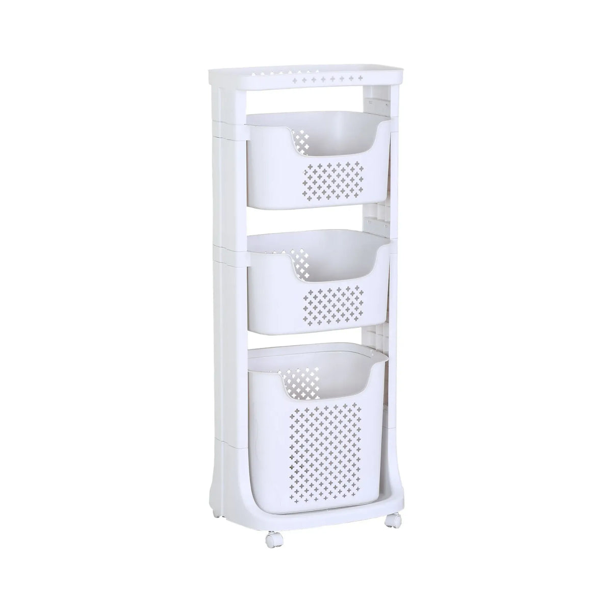 CARLA HOME 3 Tier Rolling Laundry Basket - White with Wheels - Basic - Plastic - 3 - tier Rolling Laundry