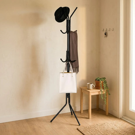 Carla Home Metal Coat Rack Stand 12 Hook Clothes Hanger Black Garment Rack.