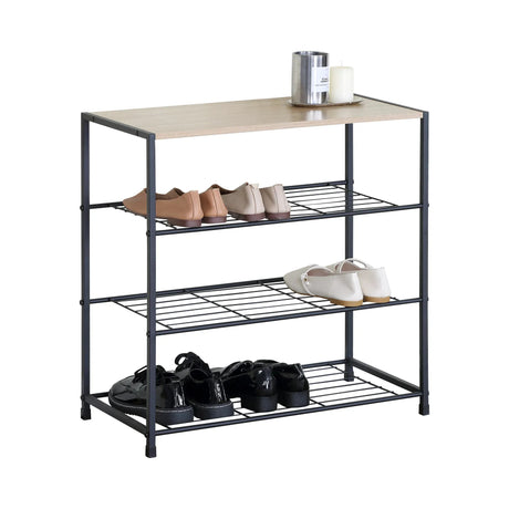 Carla Home 4 Tier Shoe Rack with MDF Top Shelf Metal Brown Rustic Steel Metal Mesh Shelves.