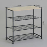 CARLA HOME 4 Tier Shoe Rack with Mdf Top Shelf - Metal - Brown - Rustic - Steel - Metal Mesh Shelves