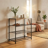 CARLA HOME 4 Tier Shoe Rack with Mdf Top Shelf - Metal - Brown - Rustic - Steel - Metal Mesh Shelves