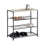 CARLA HOME 4 Tier Shoe Rack with Mdf Top Shelf - Metal - Brown - Rustic - Steel - Metal Mesh Shelves