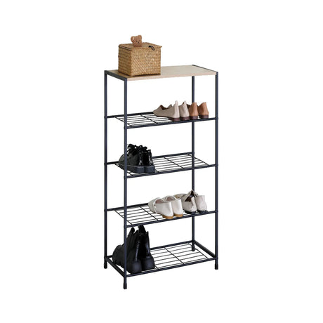 Carla Home 5 Tier Shoe Rack Metal Mesh Organiser Rustic Brown Steel Metal Mesh Shelves.