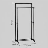 CARLA HOME Double Rod Garment Rack with Wheels - Black - Basic - Steel - Double Rod Clothes