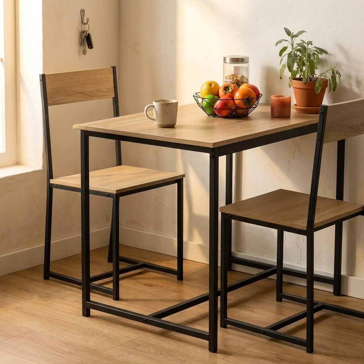CARLA HOME 3 - Piece Dining Table Set - Square Table 2 Chairs - Brown - Dining Table