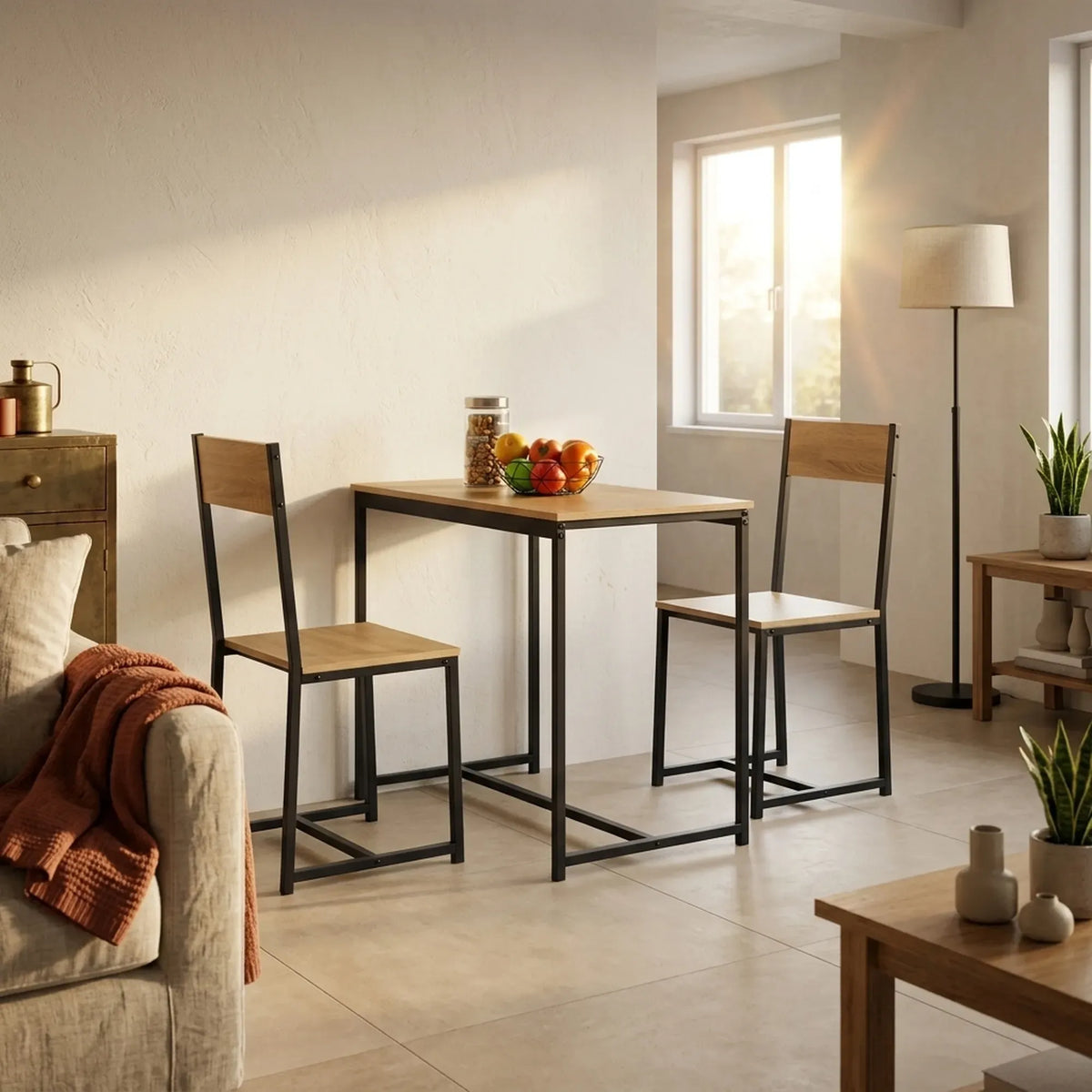 CARLA HOME 3 - Piece Dining Table Set - Square Table 2 Chairs - Brown - Dining Table