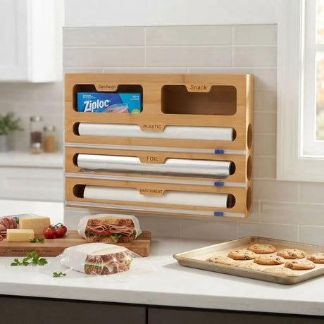 Bamboo dispenser, assembles without tools.