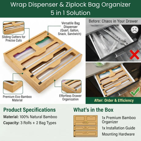 Bamboo dispenser, assembles without tools.