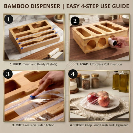 Bamboo dispenser, assembles without tools.