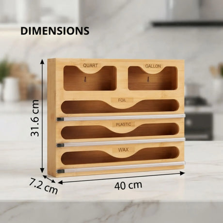 Bamboo dispenser, assembles without tools.