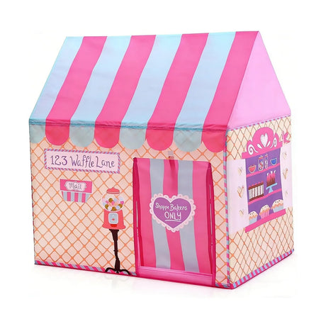 Pink pop up equipment play tents, folds flat.
