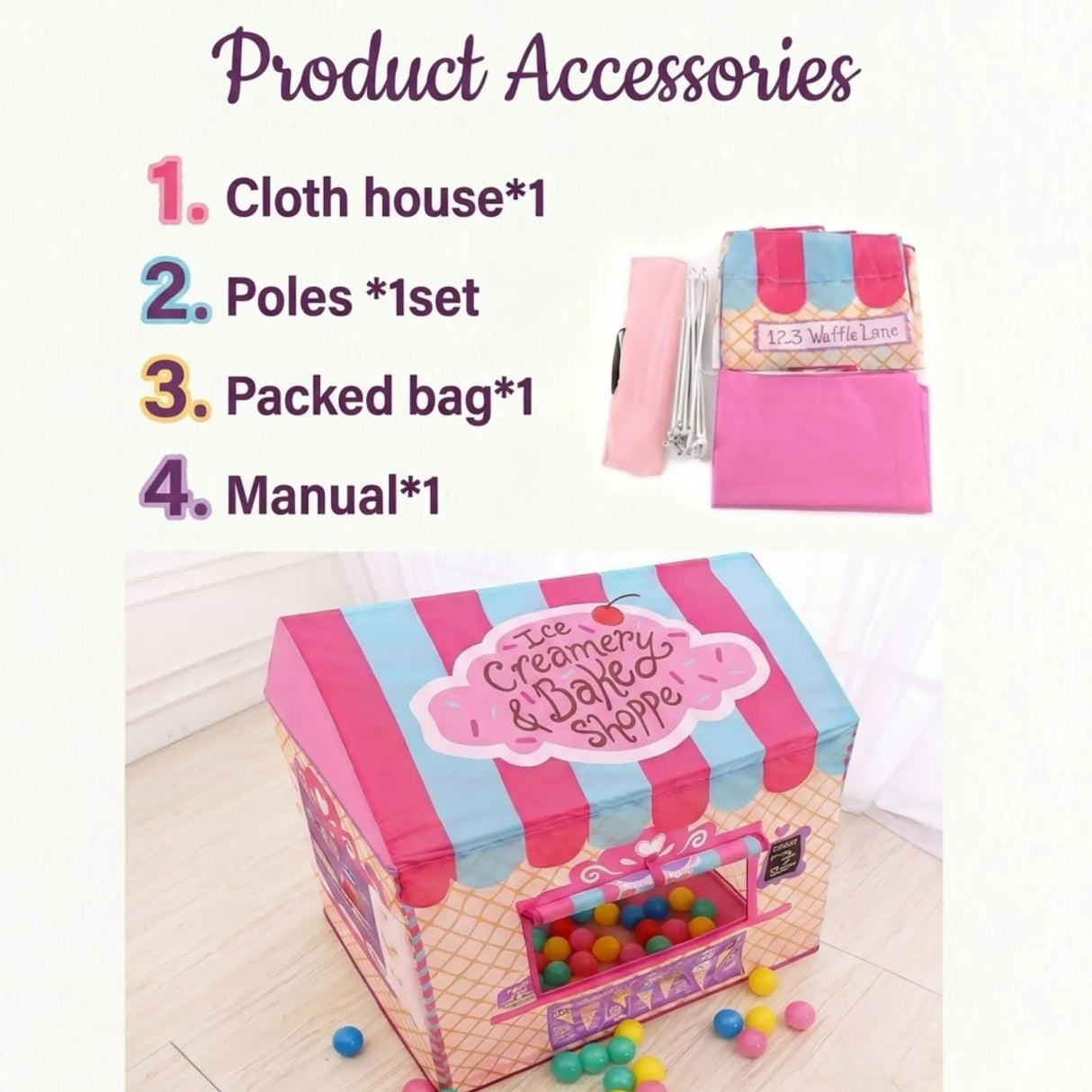 CARLA HOME Kids Ice Cream Bakery Play Tent Pink Pop Up Playhouse - Outdoor Play Equipment Play Tents & Tunnels