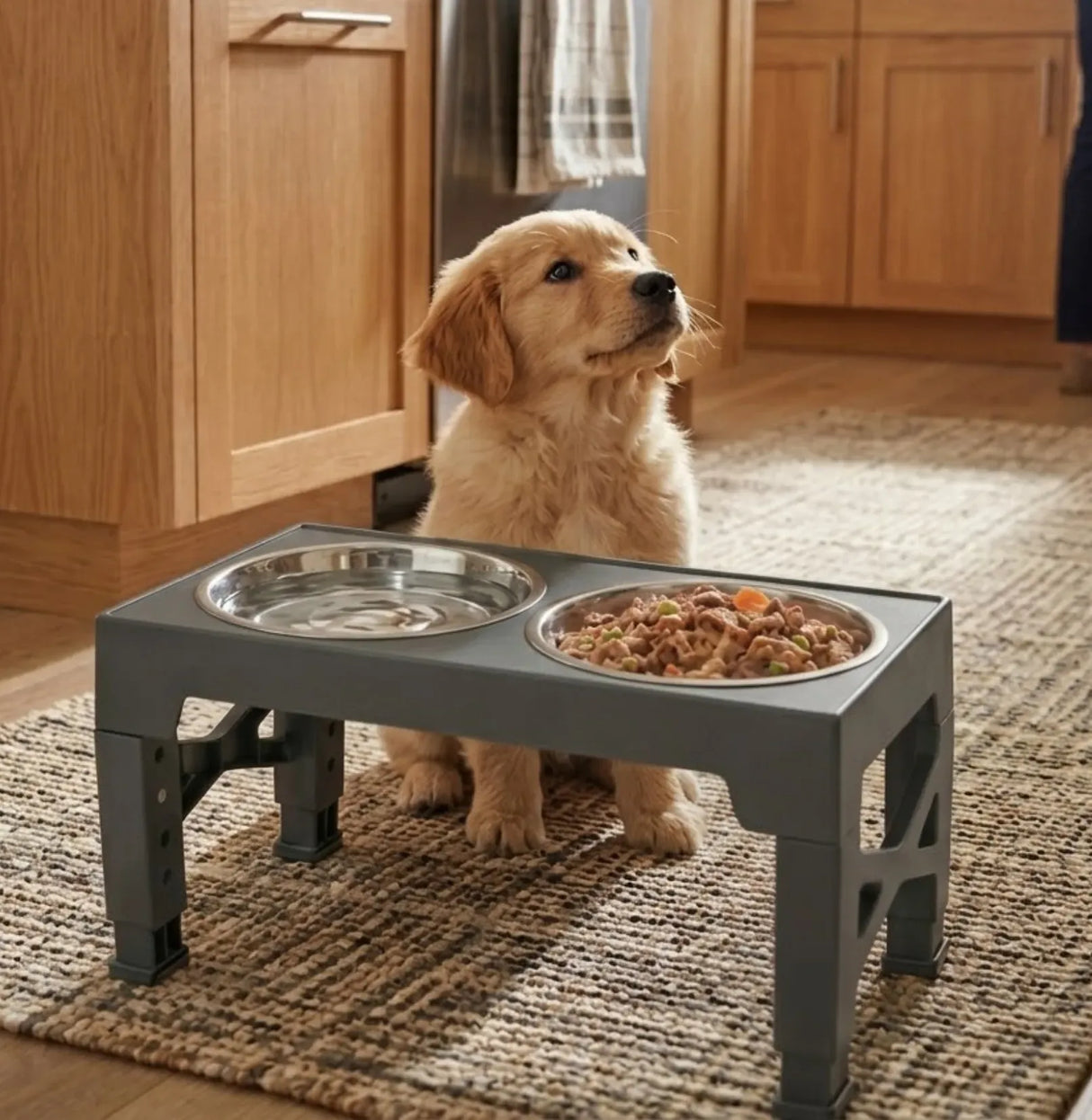 CARLA HOME Raised Dog Bowl Stand - 4 - Height Adjustable - Black - Pet Feeder - Metal