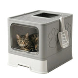 CARLA HOME Foldable Enclosed Cat Litter Box with Scoop - Grey - Plastic - Kitty Litter Tray