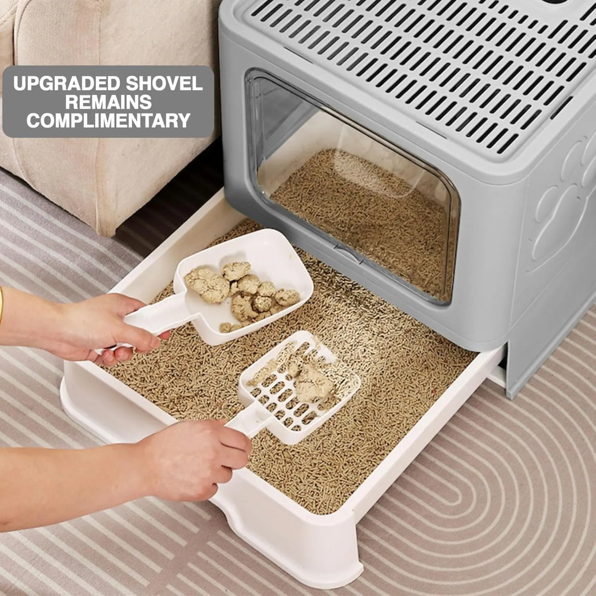 CARLA HOME Foldable Enclosed Cat Litter Box with Scoop - Grey - Plastic - Kitty Litter Tray