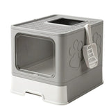 CARLA HOME Foldable Enclosed Cat Litter Box with Scoop - Grey - Plastic - Kitty Litter Tray