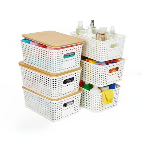 White bamboo bins, 6 pack.
