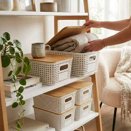 White bamboo bins, 6 pack.