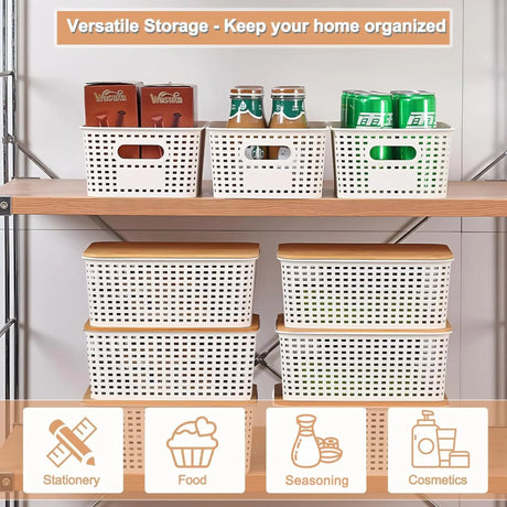 White bamboo bins, 6 pack.