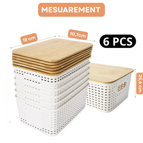 White bamboo bins, 6 pack.