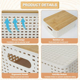 CARLA HOME Storage Bins with Bamboo Lids - 6 Pack - White - Plastic - Storage Bins 6 Pcs
