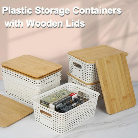White bamboo bins, 6 pack.