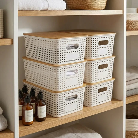 White bamboo bins, 6 pack.