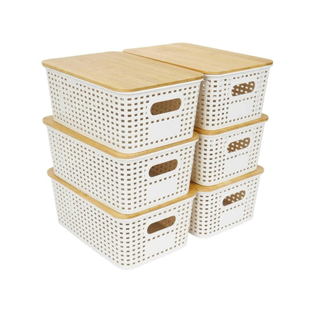White bamboo bins, 6 pack.