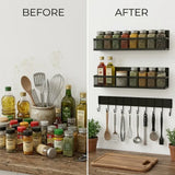 CARLA HOME 3 Pack Magnetic Spice Rack for Fridge Kitchen with Hook Bar