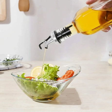 Transparent glass oil dispenser, 500ml, 4 pack, easy to clean.