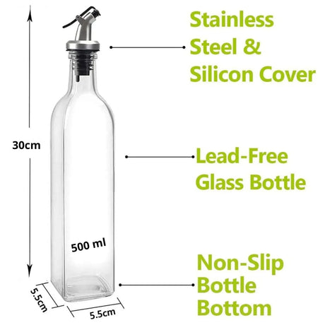 Transparent glass oil dispenser, 500ml, 4 pack, easy to clean.